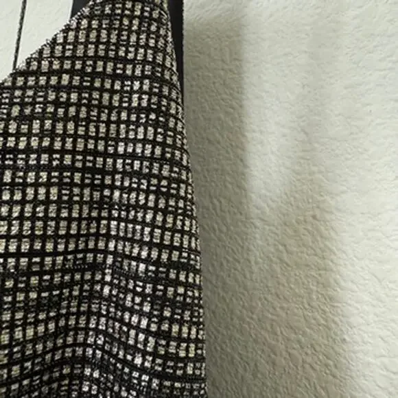 EVERLY Slip Mini Dress Metallic Grid Black Silver Strappy A-Line Cocktail L - Picture 5 of 6